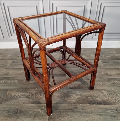 Vintage rattan side - rattan, table
