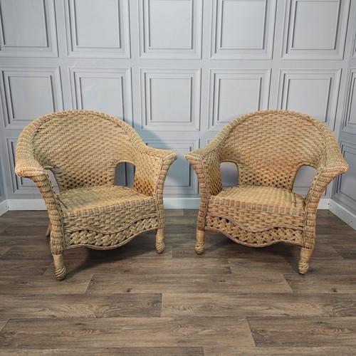 Vintage pair wicker armchairs - wicker,