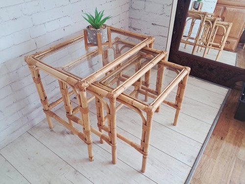 Vintage bamboo nest tables - vintage,