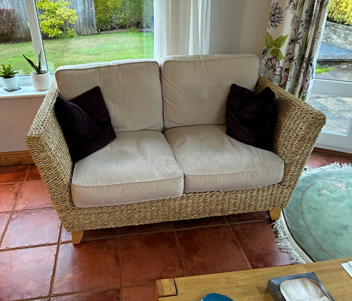 Pair beige woven rattan - ,